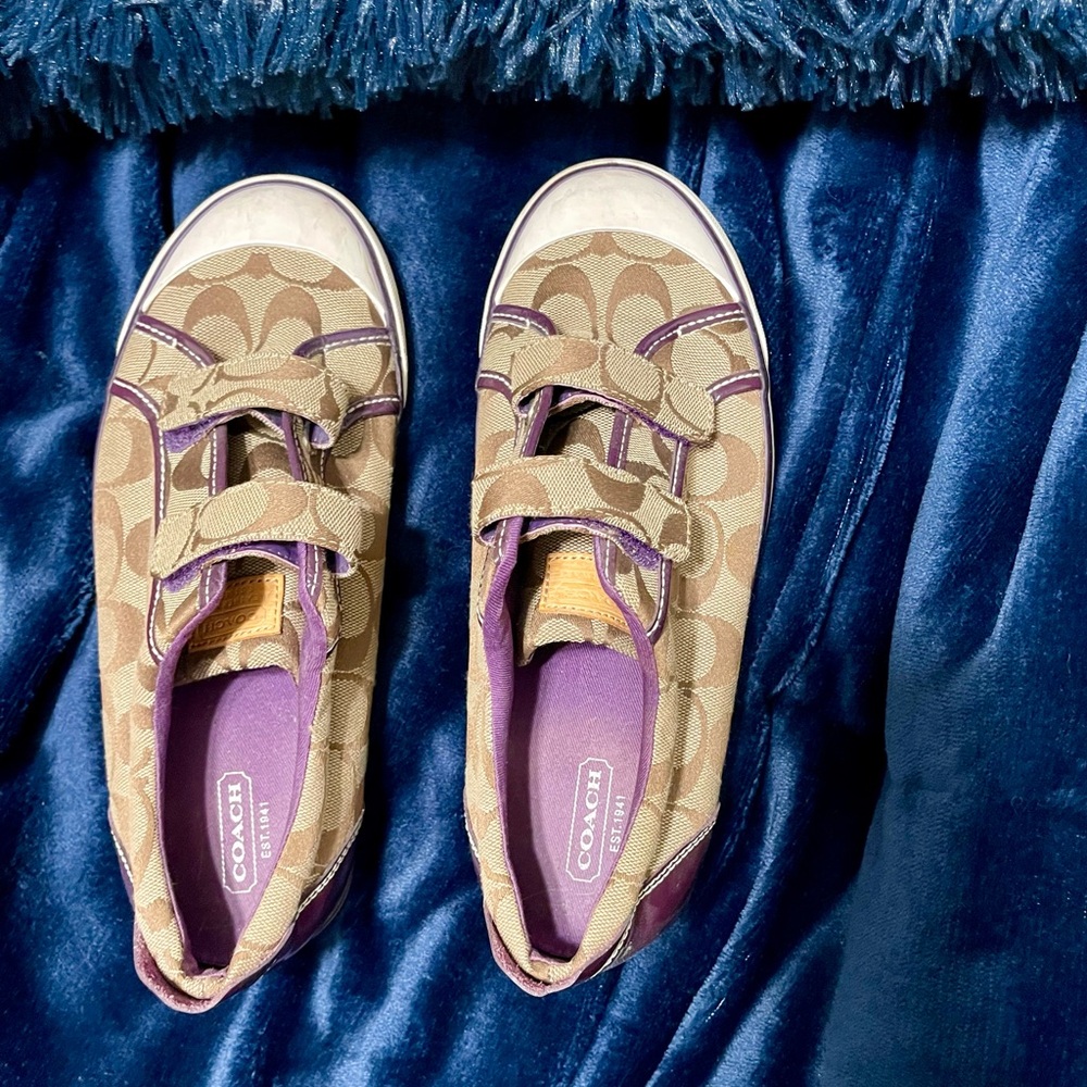 Vintage Coach logo purple velcro sneakers